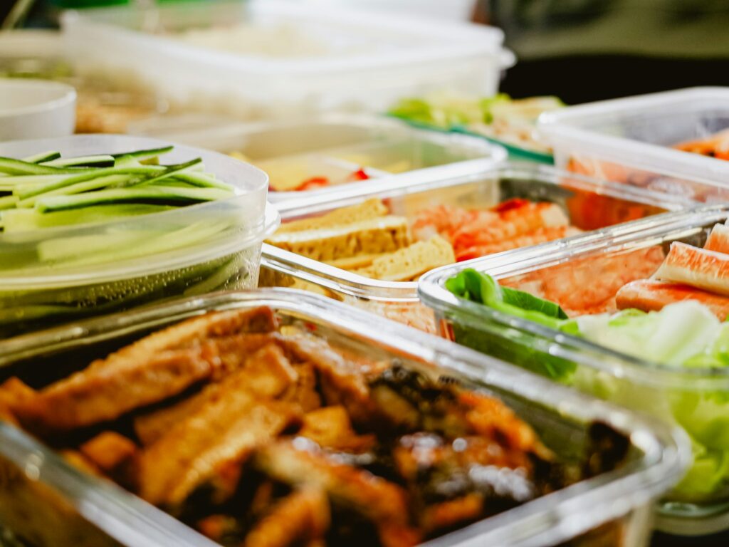 A spread of fresh prepared meals, representing Factor meal delivery