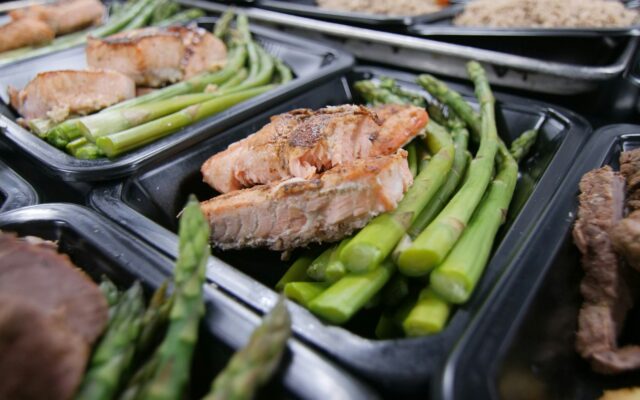 Meat and vegetables on a grill, representing the Whole30 diet